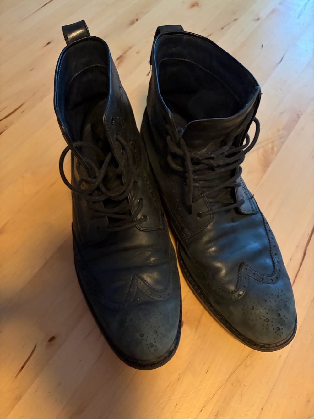Cole Haan Men's Black Leather Wingtip Lace-Up Ankle Boots